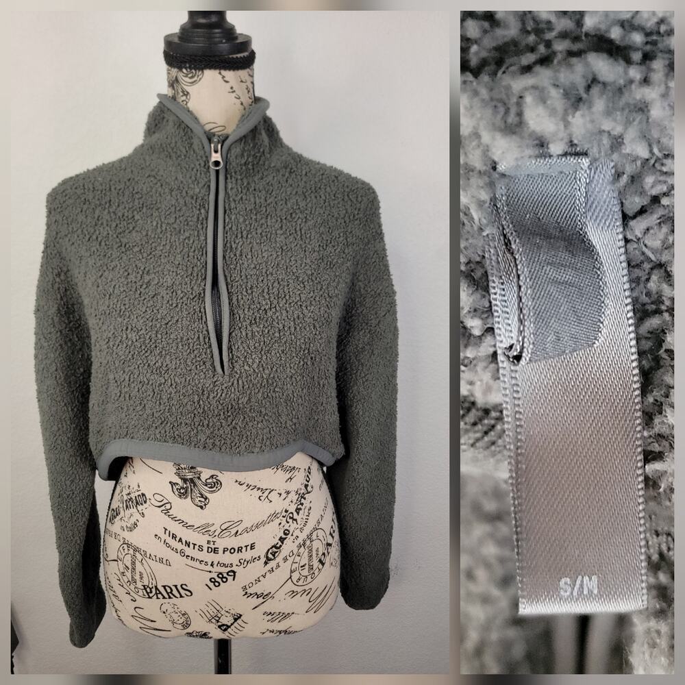 Skims Cozy Knit Cropped Top Loungewear Gray Long Sleeve Pullover Zip Up Sz S/M